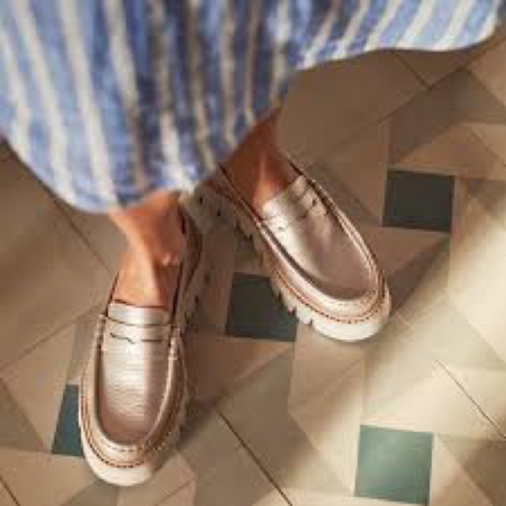 Pedro Garcia Metallic Beige Leather Penny Loafers